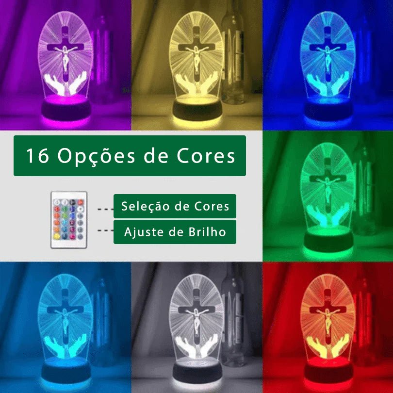 Luminária Jesus Cristo - Cruz Cintilante de Cristo (16 Cores RGB)
