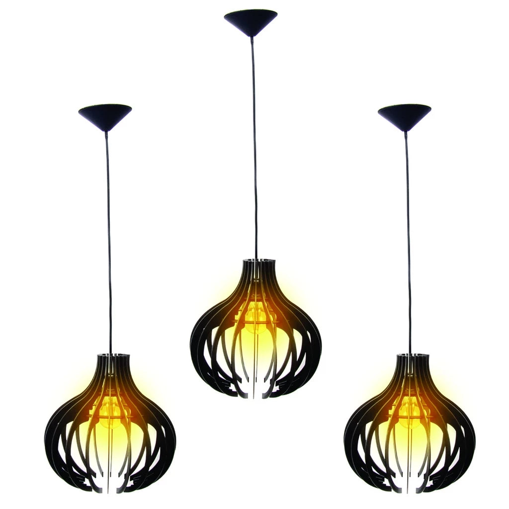 Kit com 3 Luminárias Lustres Pendentes de teto em Maderia/Mdf Preto - decoração