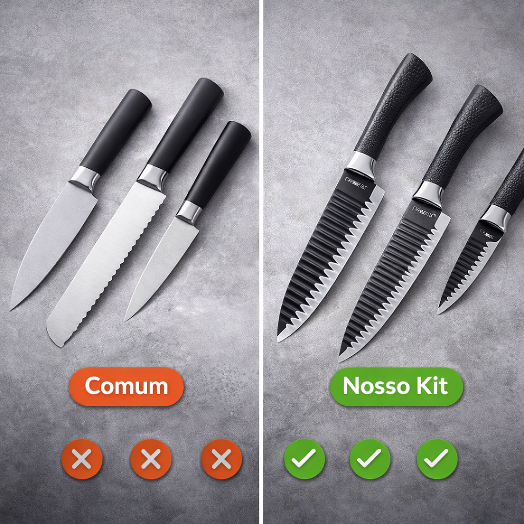 Kit 6 Conjunto de Facas e Acessórios em Aço Inoxidável