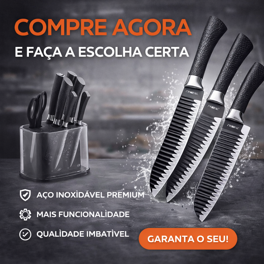 Kit 6 Conjunto de Facas e Acessórios em Aço Inoxidável
