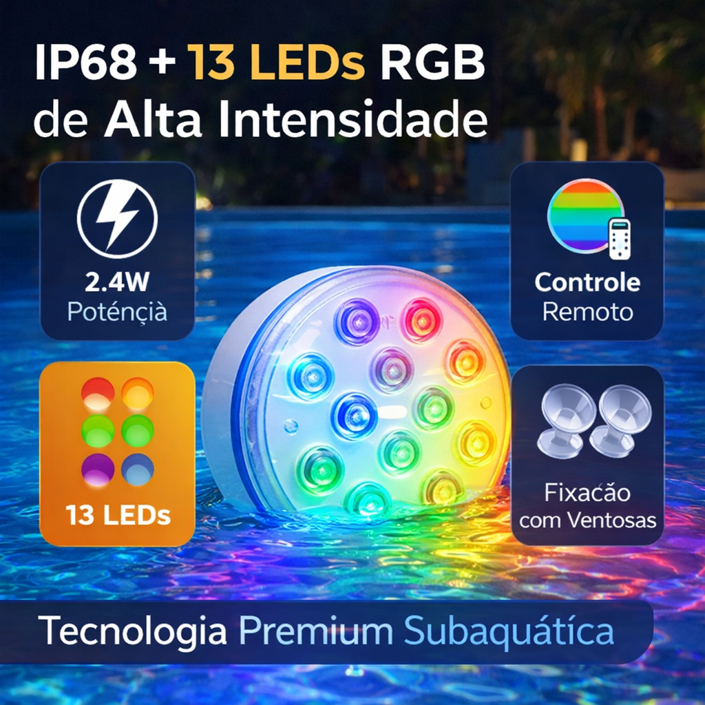 Luminária Led de Piscina RGB com Ventosas