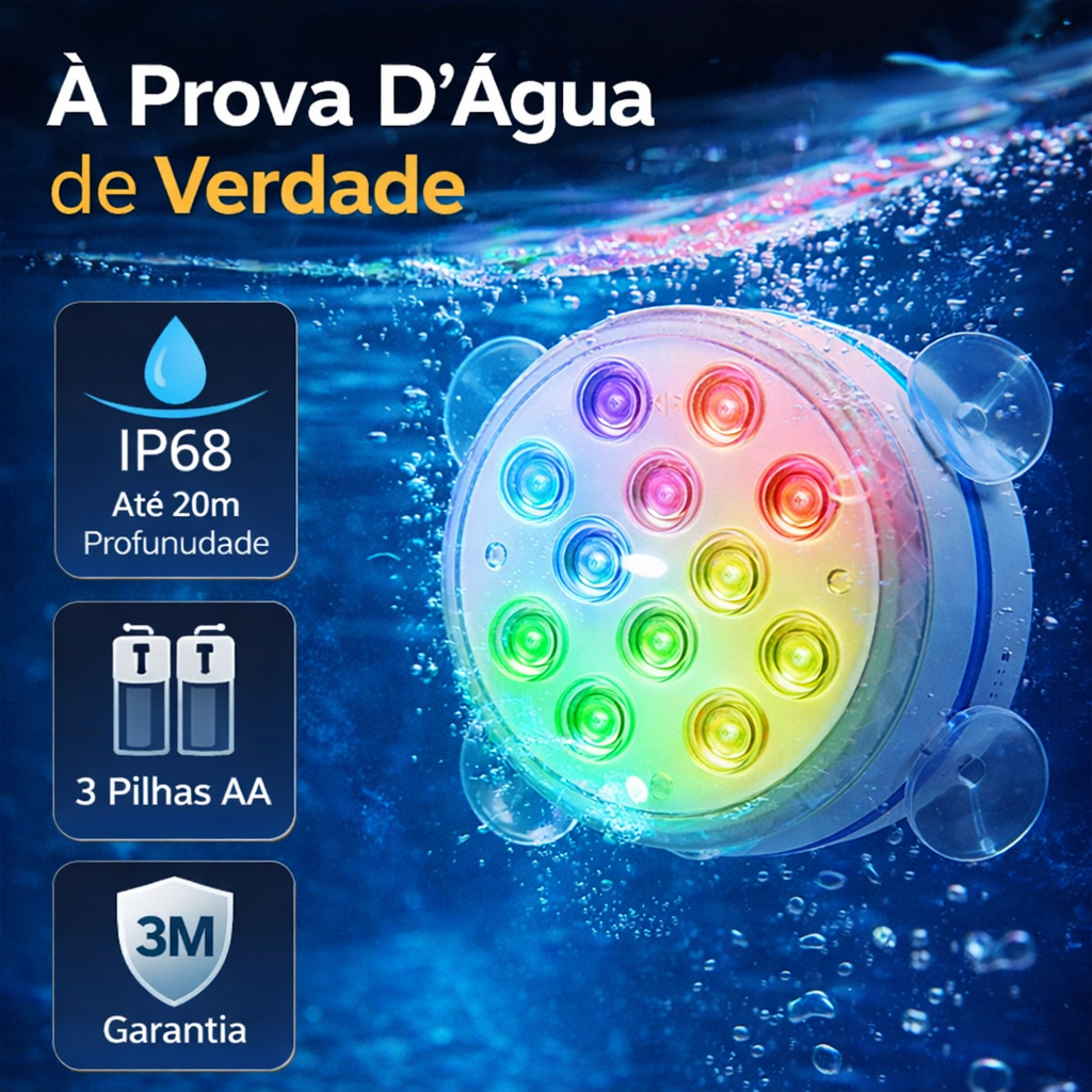 Luminária Led de Piscina RGB com Ventosas