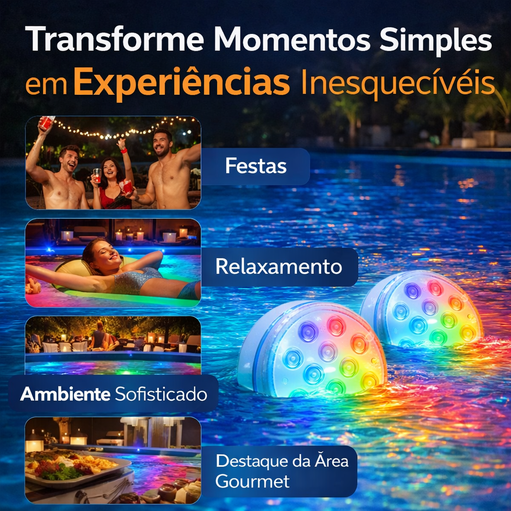 Luminária Led de Piscina RGB com Ventosas