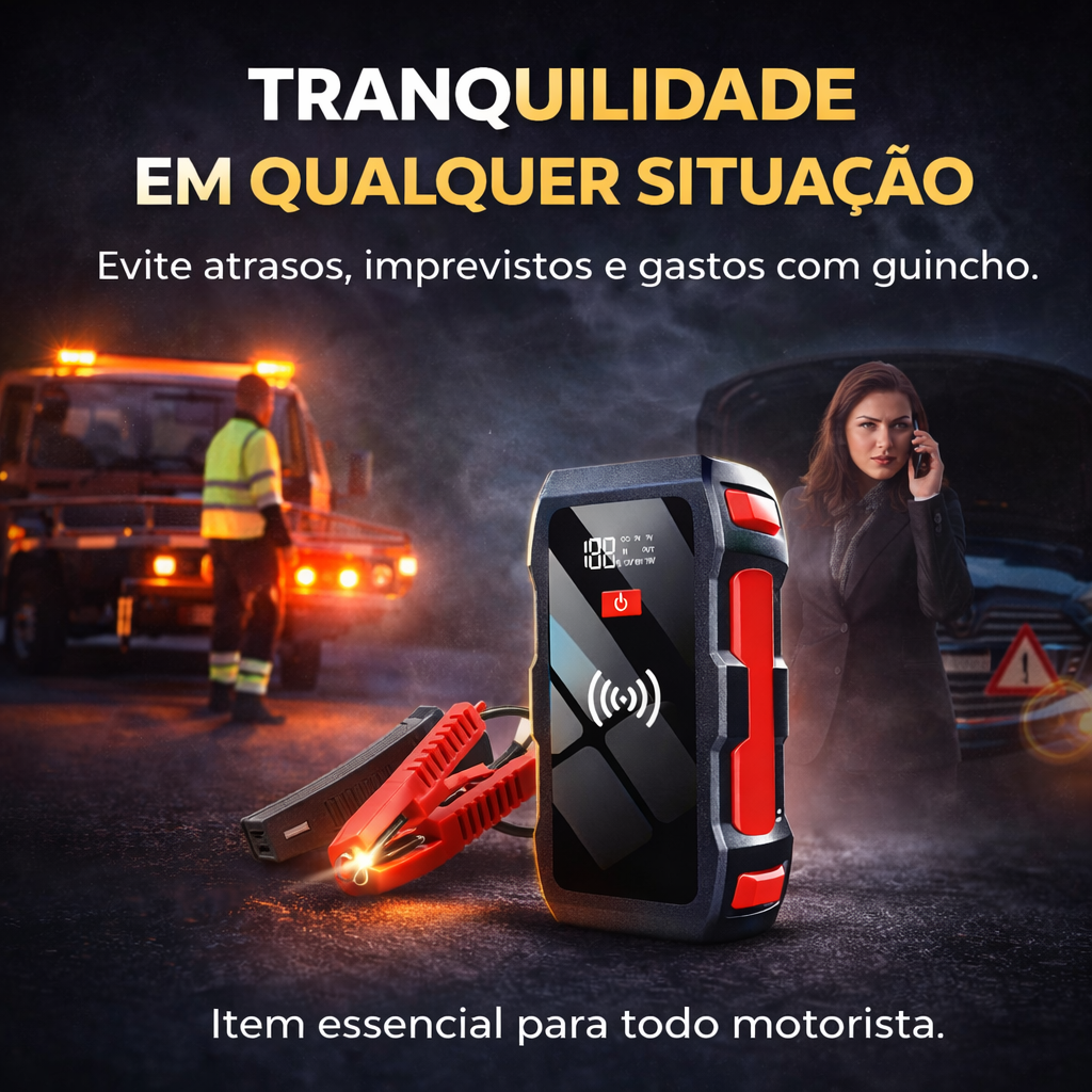 Auxiliador Partida PowerBank Portátil Multifuncional Indução 12000mAh 12V Moto Carro Celular