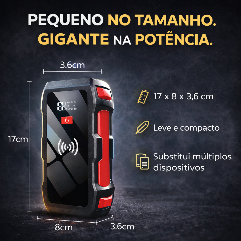 Auxiliador Partida PowerBank Portátil Multifuncional Indução 12000mAh 12V Moto Carro Celular
