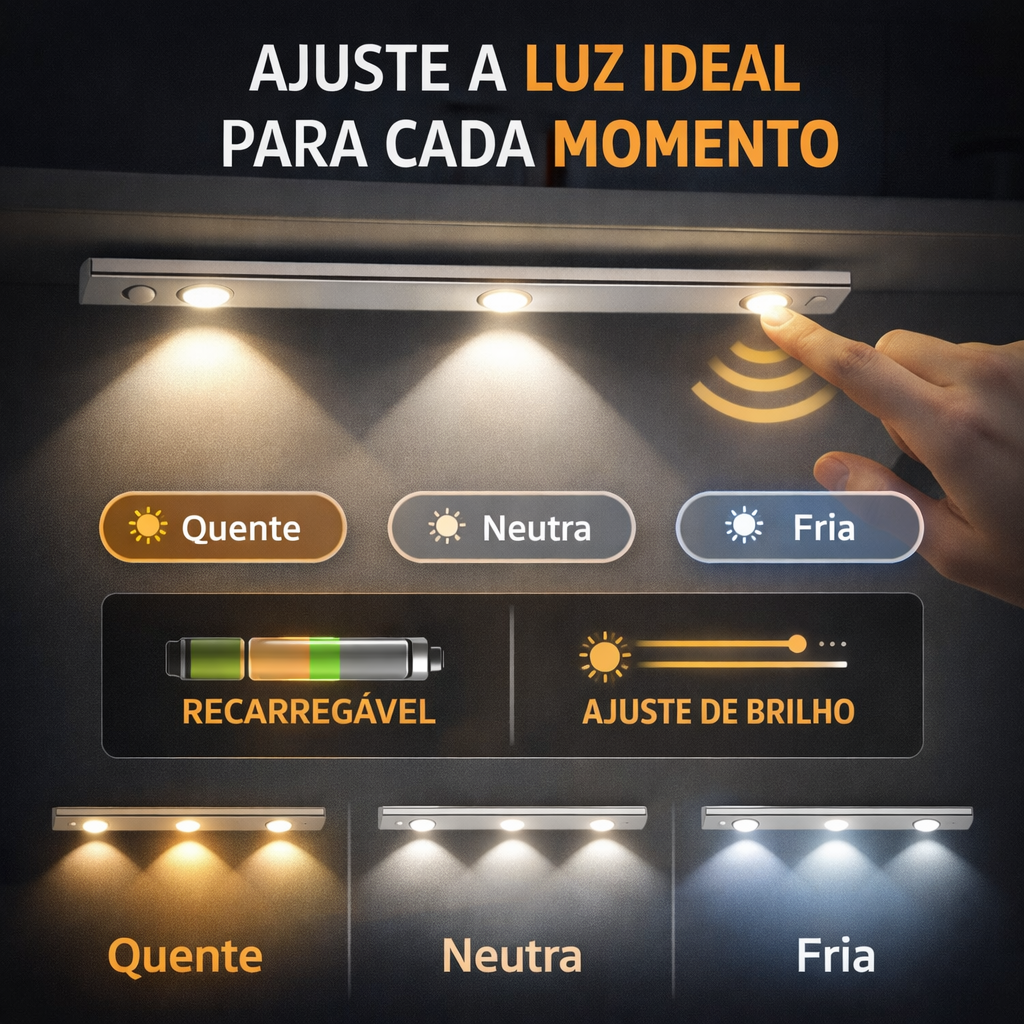 Luminária LED Fina com Sensor de Presença