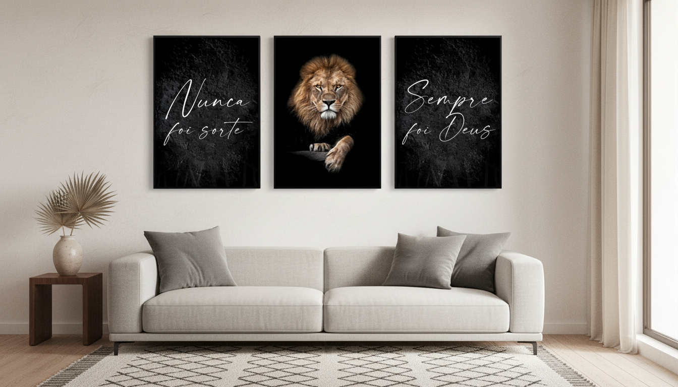 Kit Quadros Decorativos Salmo Leão Judá Rústico Personalizado