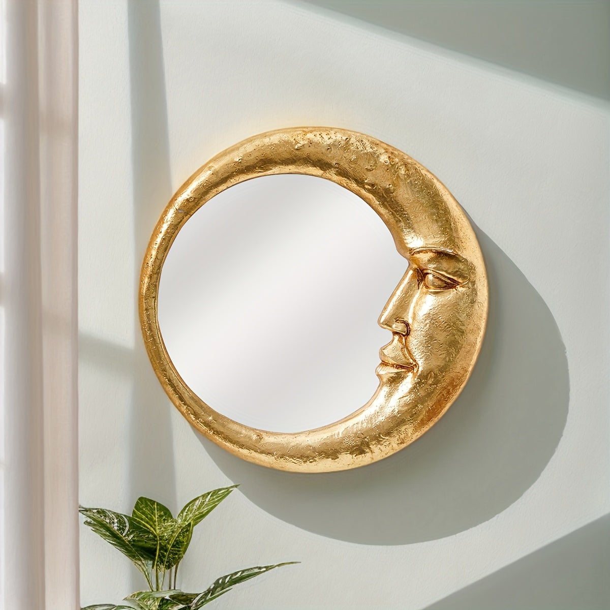Espelho Decorativo Redondo Dourado Lua Crescente