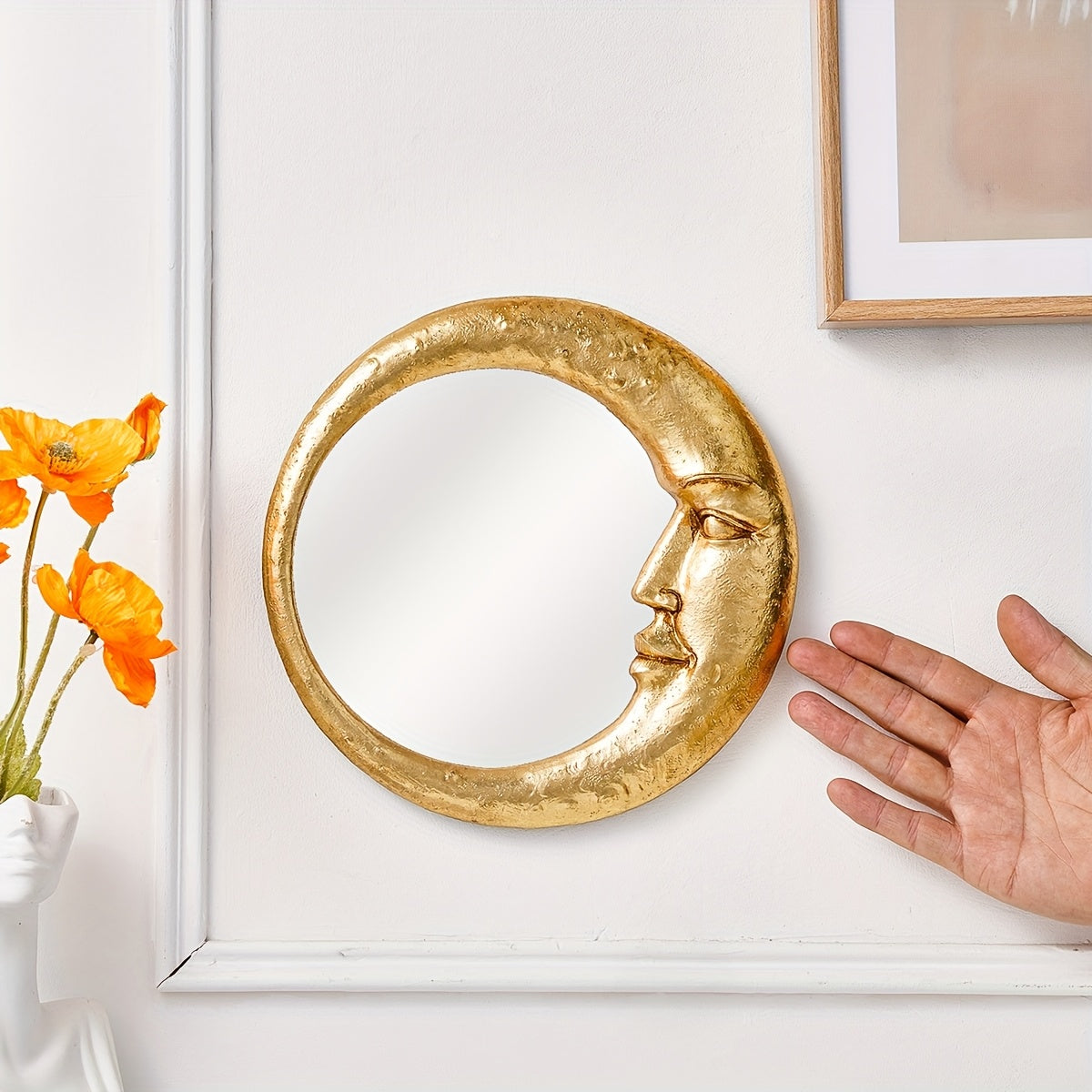 Espelho Decorativo Redondo Dourado Lua Crescente