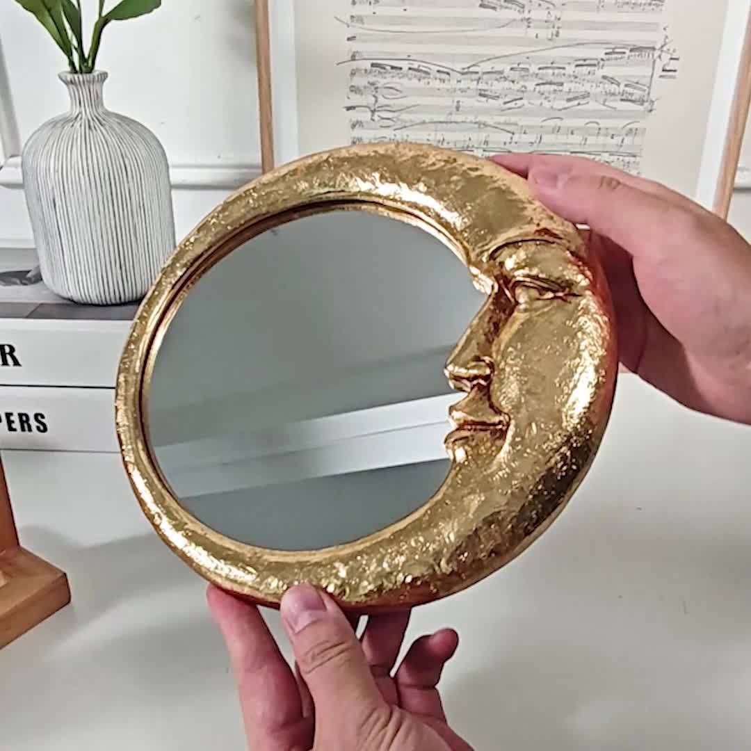 Espelho Decorativo Redondo Dourado Lua Crescente