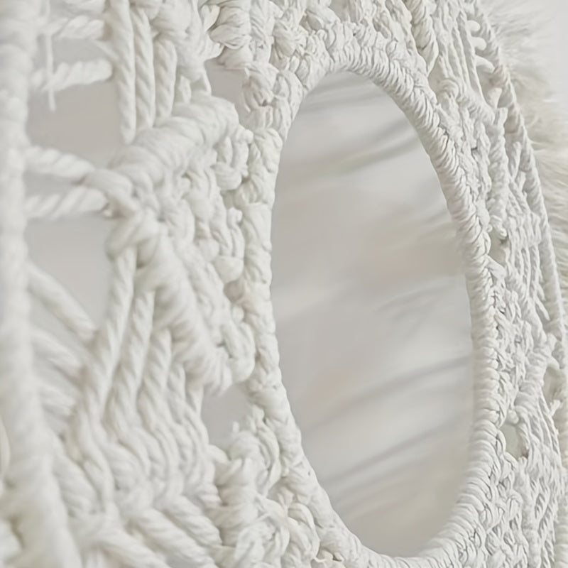 Espelho de Parede Artesanal com Tassel Circular