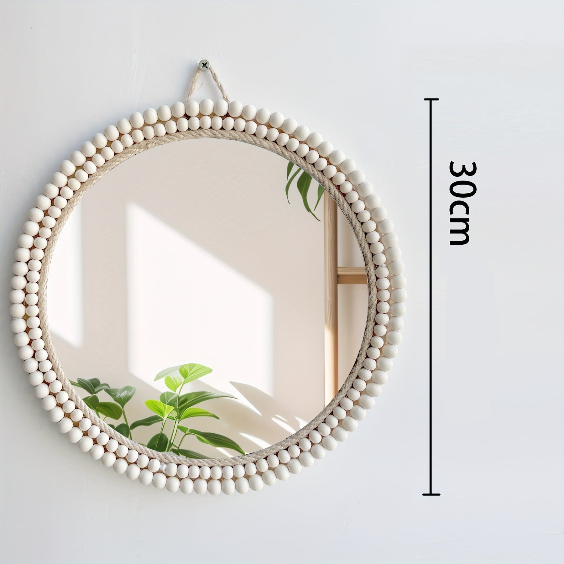 Espelho de Parede Boho com Contas de Madeira