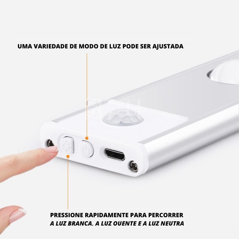 Luminária LED Fina Com Sensor de Presença Recarregável