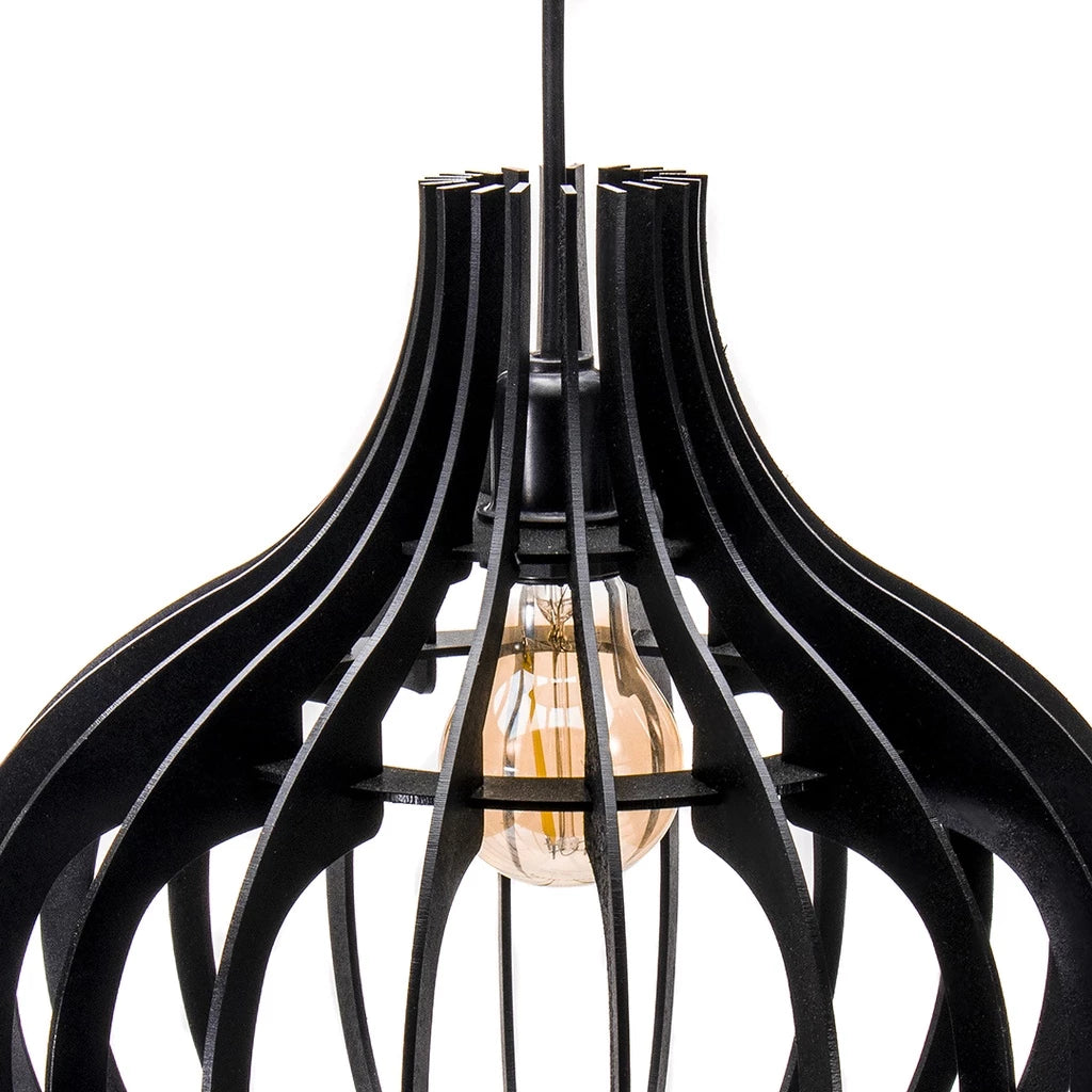 Kit com 3 Luminárias Lustres Pendentes de teto em Maderia/Mdf Preto - decoração