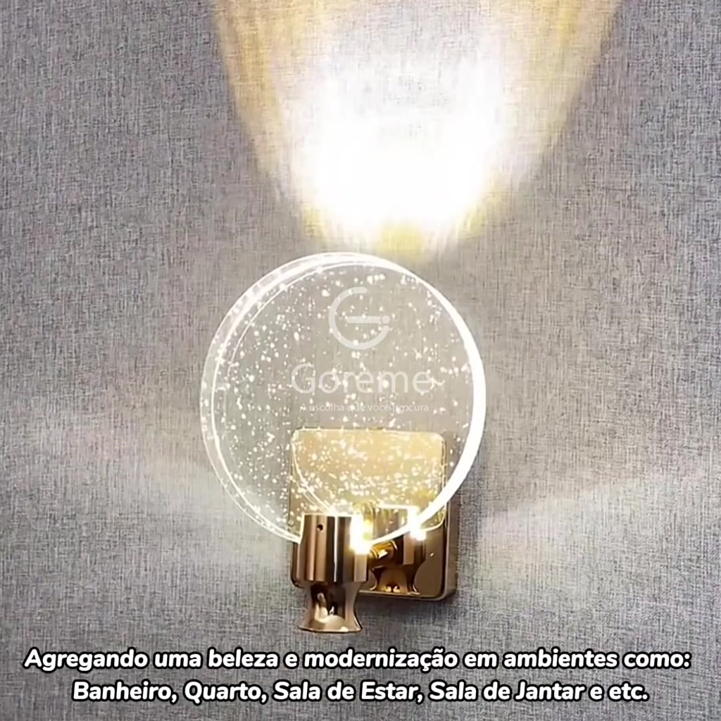 Kit 3 Luminária Arandela Cristal Led Redonda Dourada de Luxo Moderna Luz para Parede Bivolt