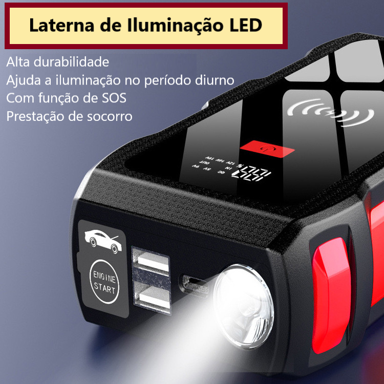 Auxiliador Partida PowerBank Portátil Multifuncional Indução 12000mAh 12V Moto Carro Celular