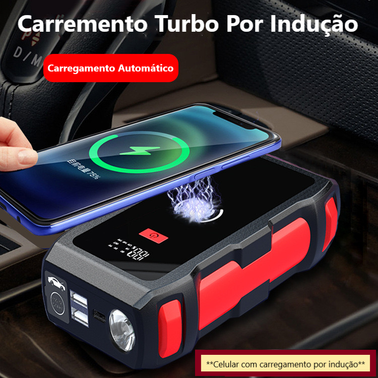 Auxiliador Partida PowerBank Portátil Multifuncional Indução 12000mAh 12V Moto Carro Celular