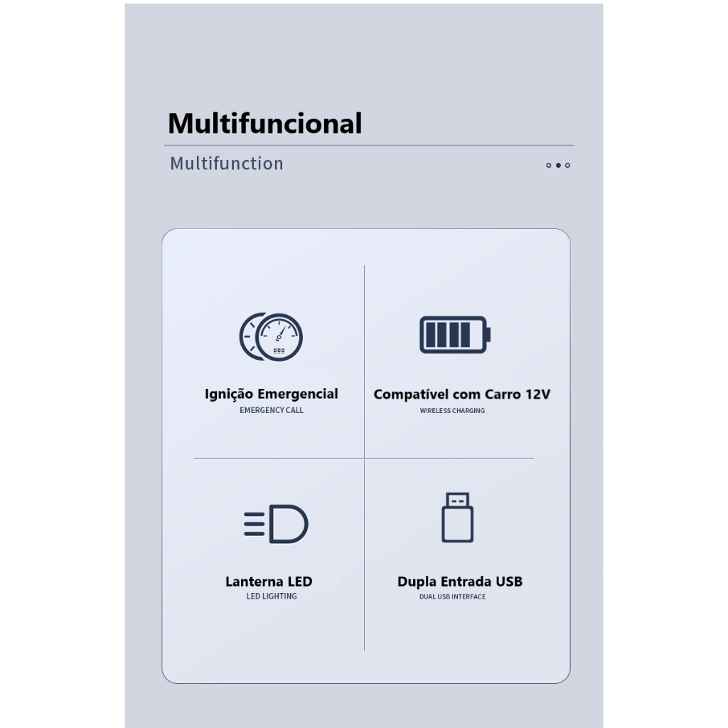 Auxiliador Partida PowerBank Portátil Multifuncional Indução 12000mAh 12V Moto Carro Celular