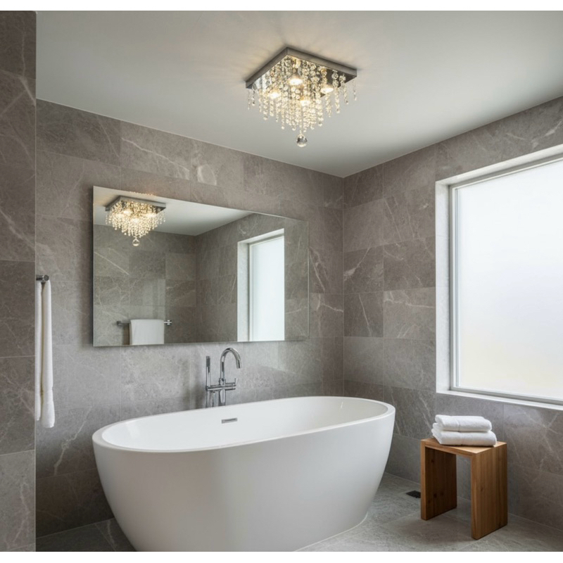 Lustre de Cristal Acrílico C/ Leds Inclusos 30x30 Luxo Atena Pentente Sala Quarto Hall Salão