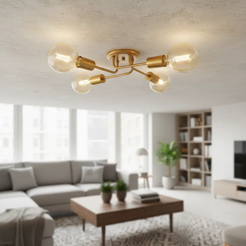 Luminária Lustre De Teto Para Sala Quarto Cozinha para 4 Lâmpadas - Plafon Retrô Aranha Sputnik Cores