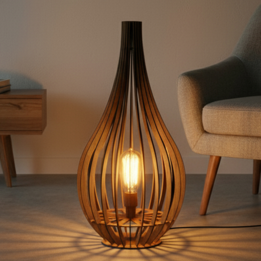 Abajur Grande de Chão em MDF Luminária Decorativa