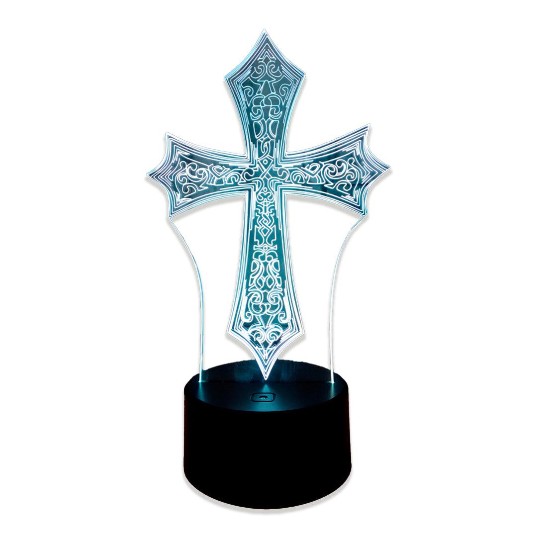 Luminária Cruz Gótica Medieval (16 Cores Led)