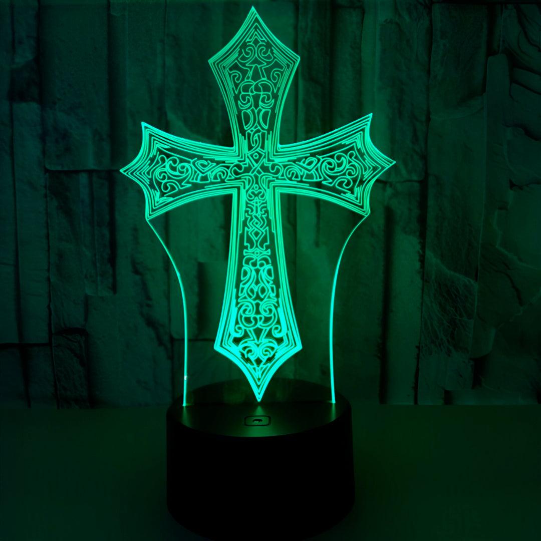 Luminária Cruz Gótica Medieval (16 Cores Led)