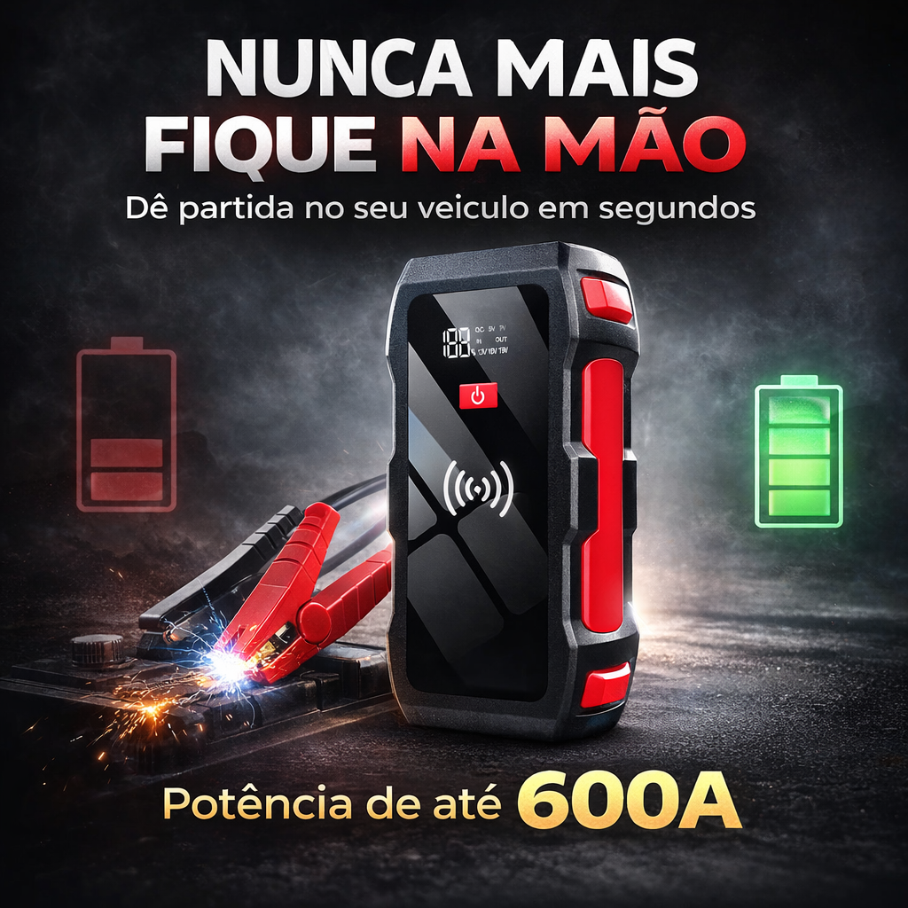 Auxiliador Partida PowerBank Portátil Multifuncional Indução 12000mAh 12V Moto Carro Celular