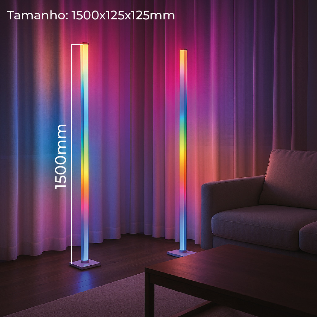 Kit 2 Luminária de Chão RGB LED 5050 Torre Inteligente com Controle 9.6W Barra Modo Música via USB