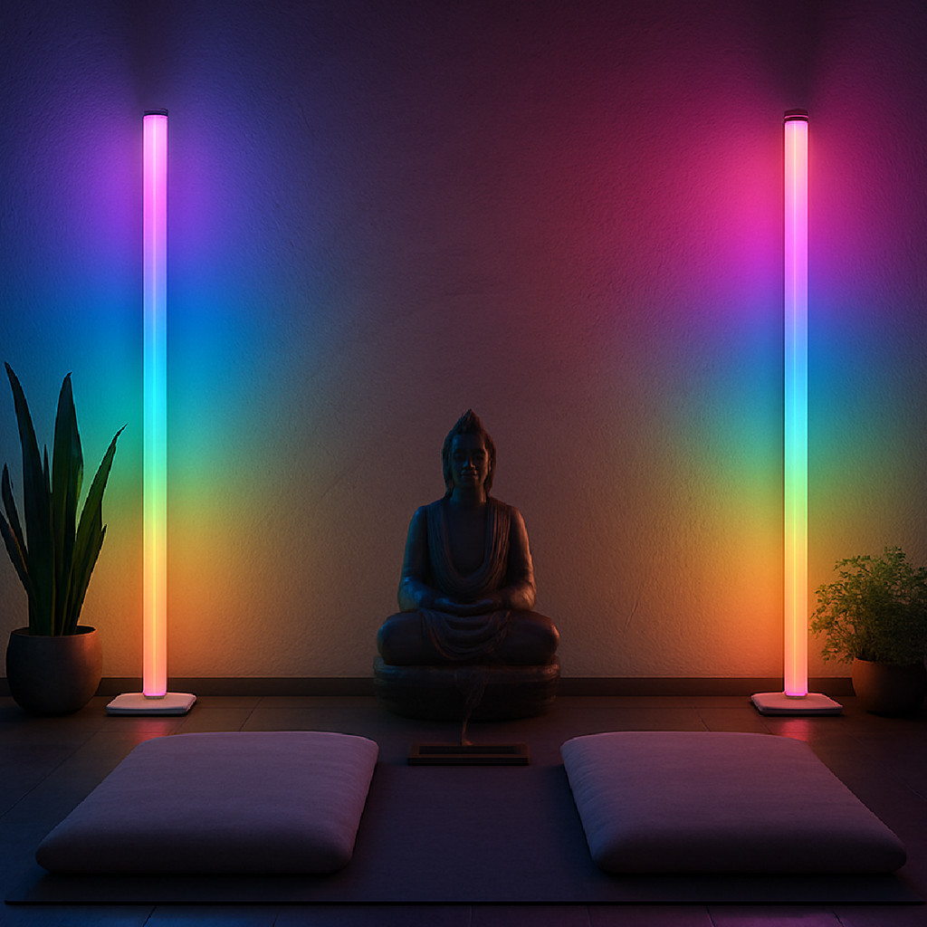 Kit 2 Luminária de Chão RGB LED 5050 Torre Inteligente com Controle 9.6W Barra Modo Música via USB