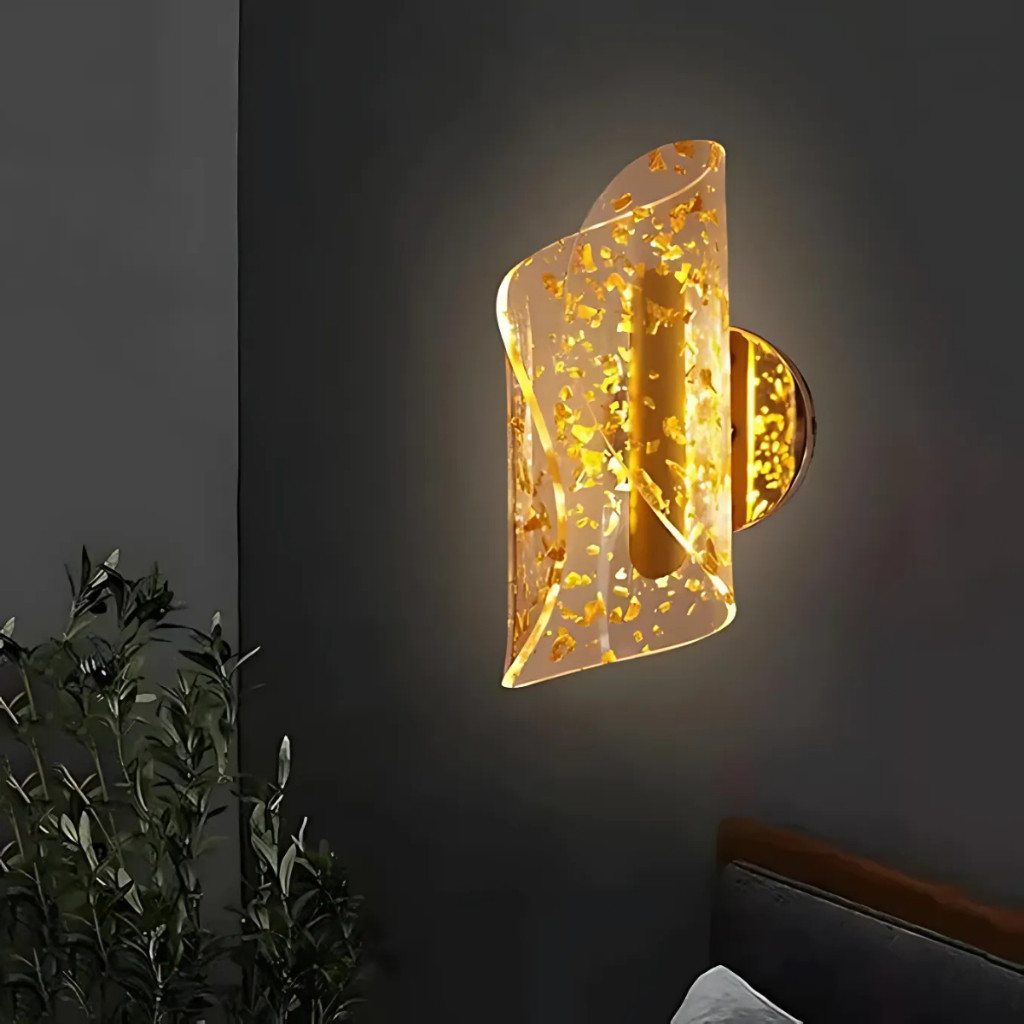 Arandela de Parede Acrilico Solis Cristallo Decorativo Quarto Dourado 7W 3 Cor