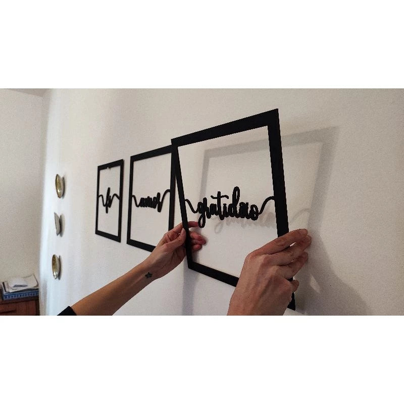 Kit Quadros Decorativos Fé Amor e Gratidão Para Quarto E Sala