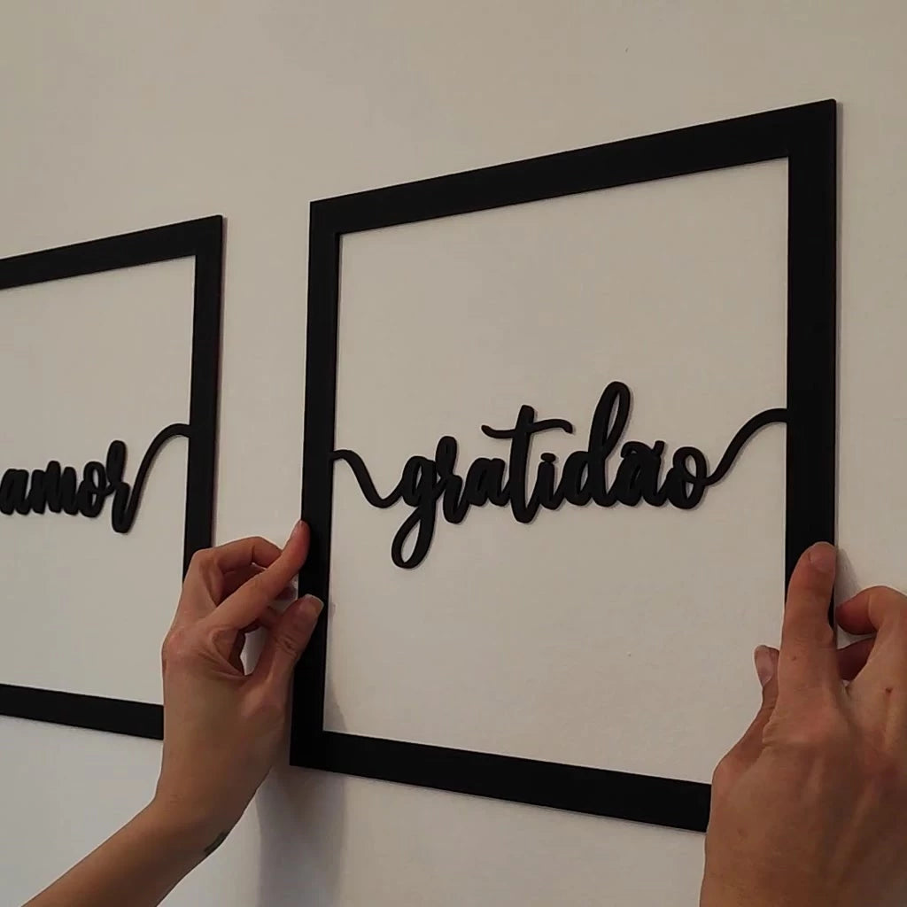 Kit Quadros Decorativos Fé Amor e Gratidão Para Quarto E Sala