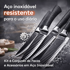 Kit 6 Conjunto de Facas e Acessórios em Aço Inoxidável
