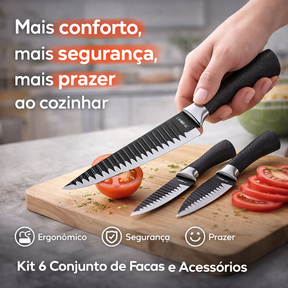Kit 6 Conjunto de Facas e Acessórios em Aço Inoxidável