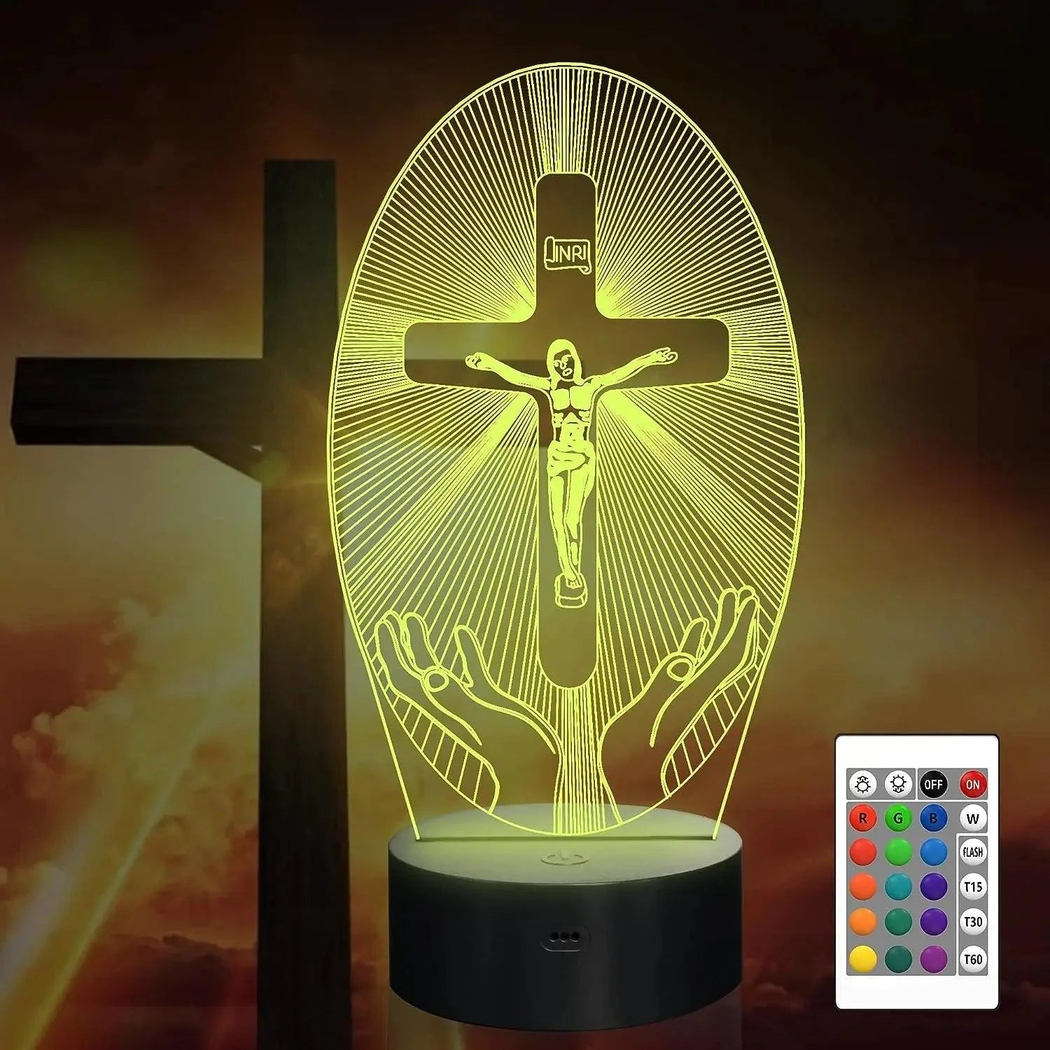 Luminária Jesus Cristo  - Cruz Cintilante de Cristo (16 Cores RGB)
