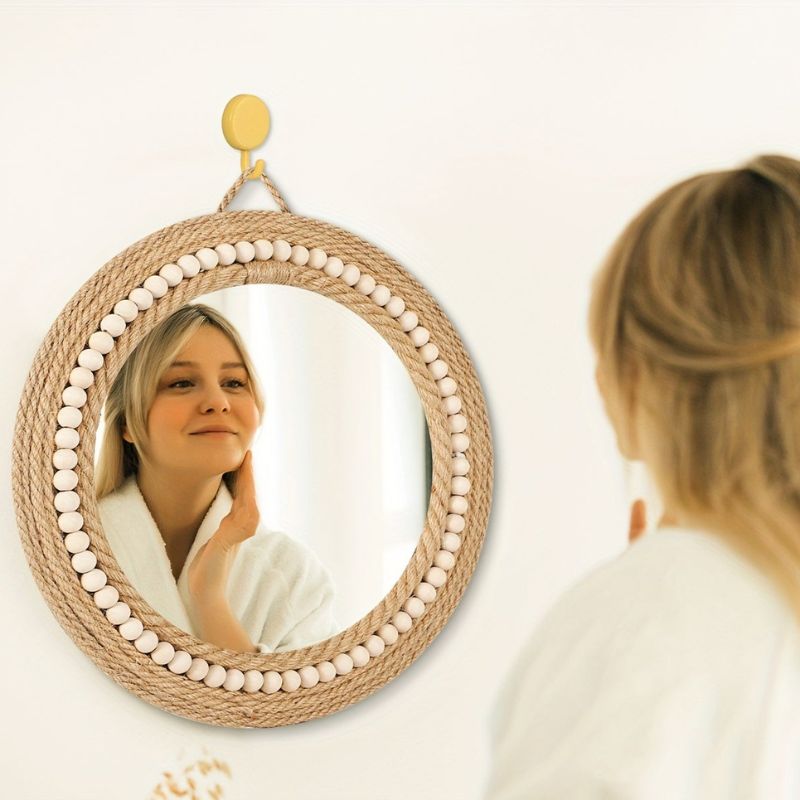 Espelho Redondo Boho com Cordão e Contas