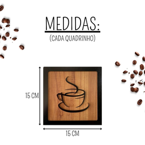 Kit 4 Quadros Cantinho Do Café Mdf Relevo 3d Plaquinha 15cm Decoração Para Cozinha