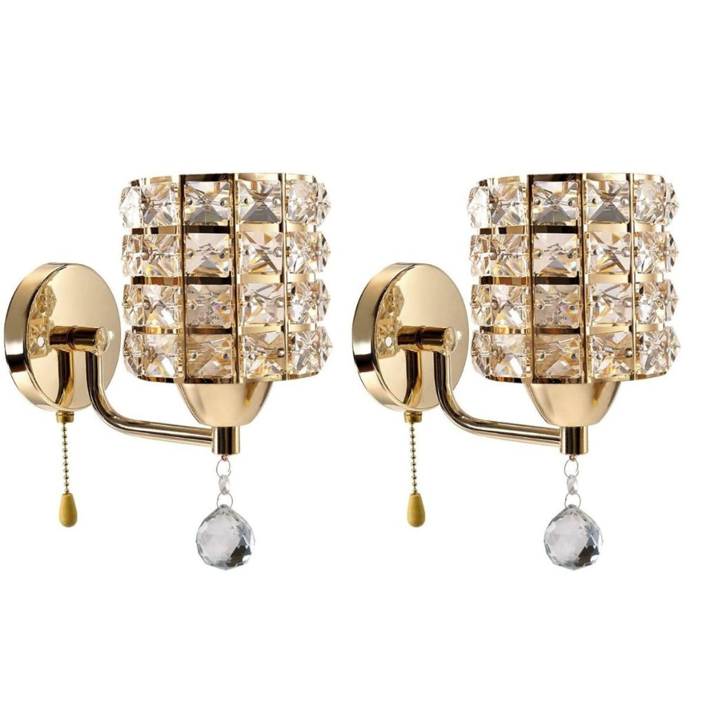 Kit com 2 arandelas luminárias de parede decorativa de cristal moderna luxuosa dourada