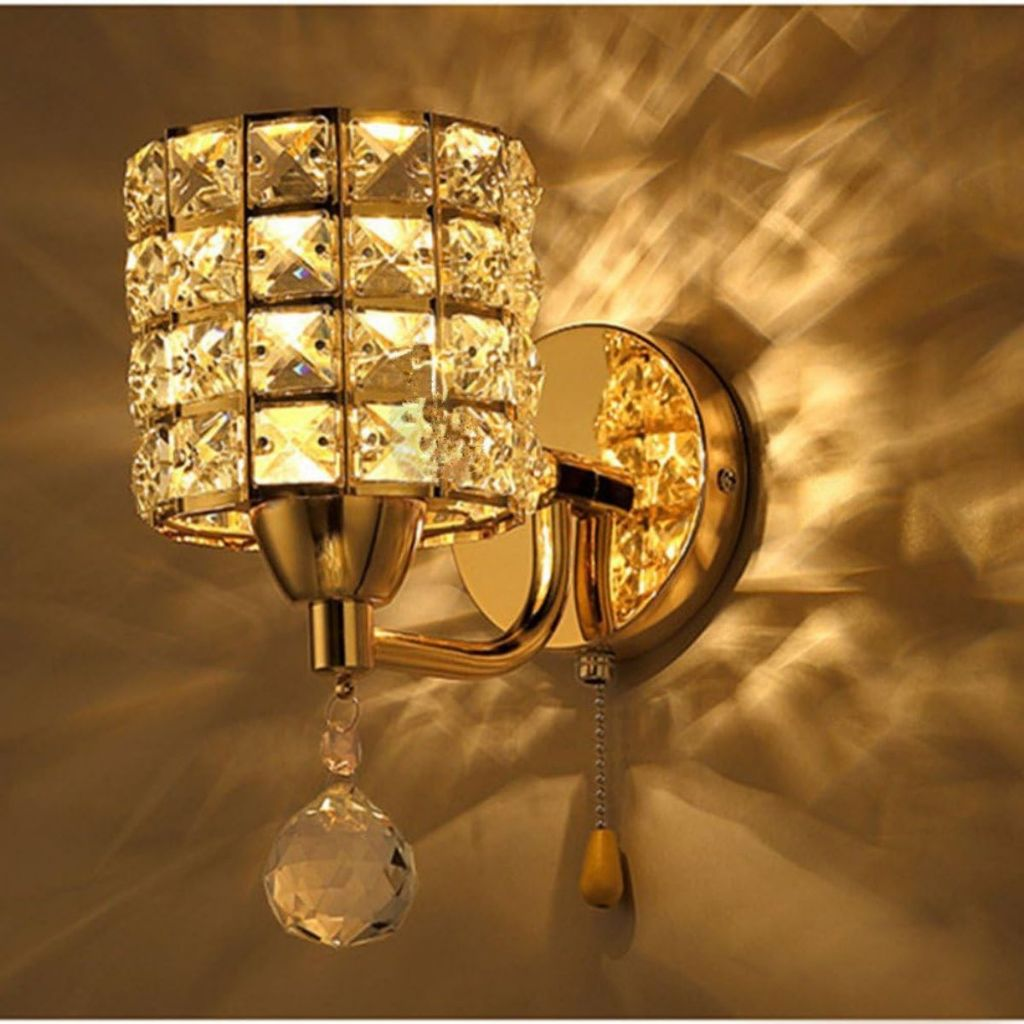 Kit com 2 arandelas luminárias de parede decorativa de cristal moderna luxuosa dourada