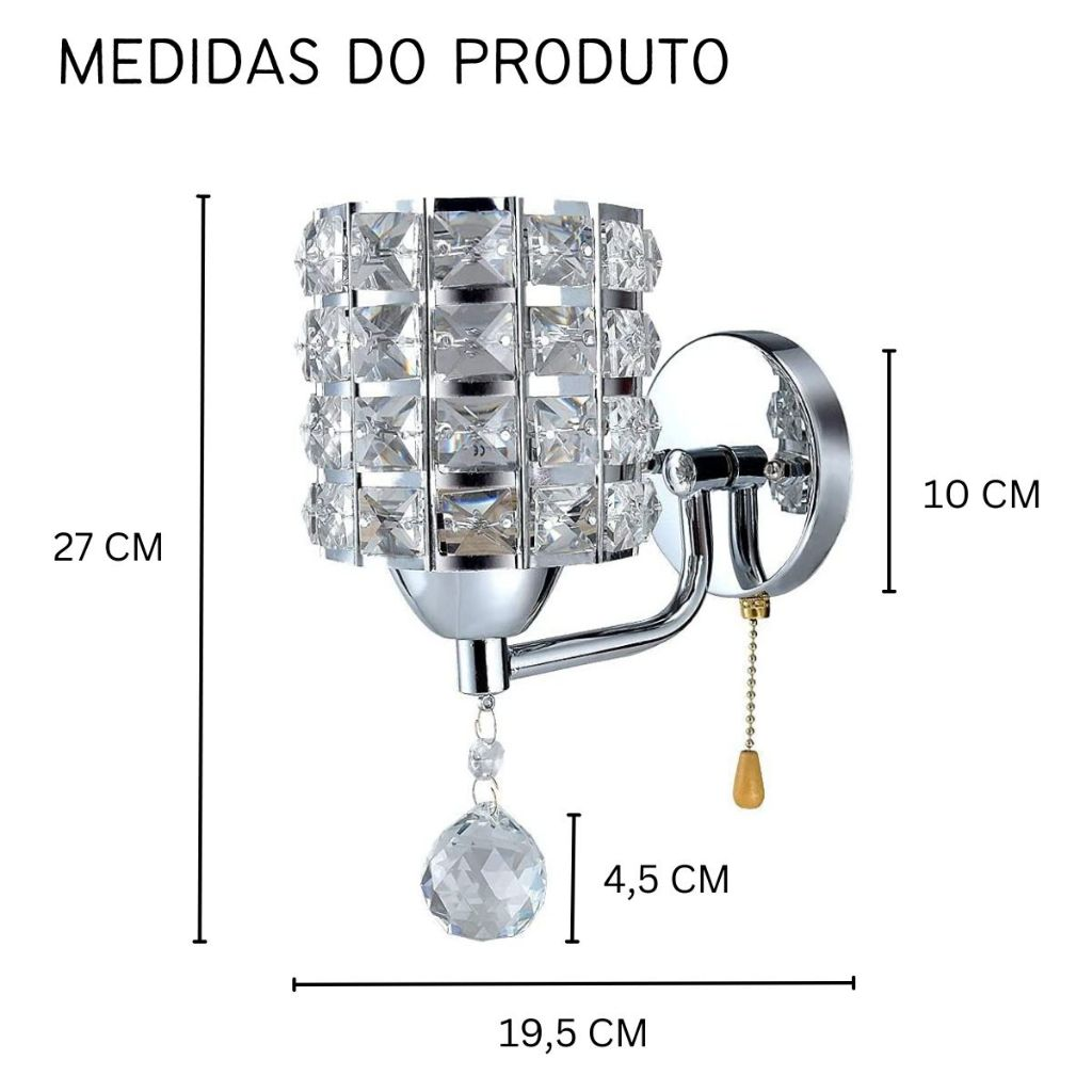 Kit com 2 arandelas luminárias de parede decorativa de cristal moderna luxuosa dourada