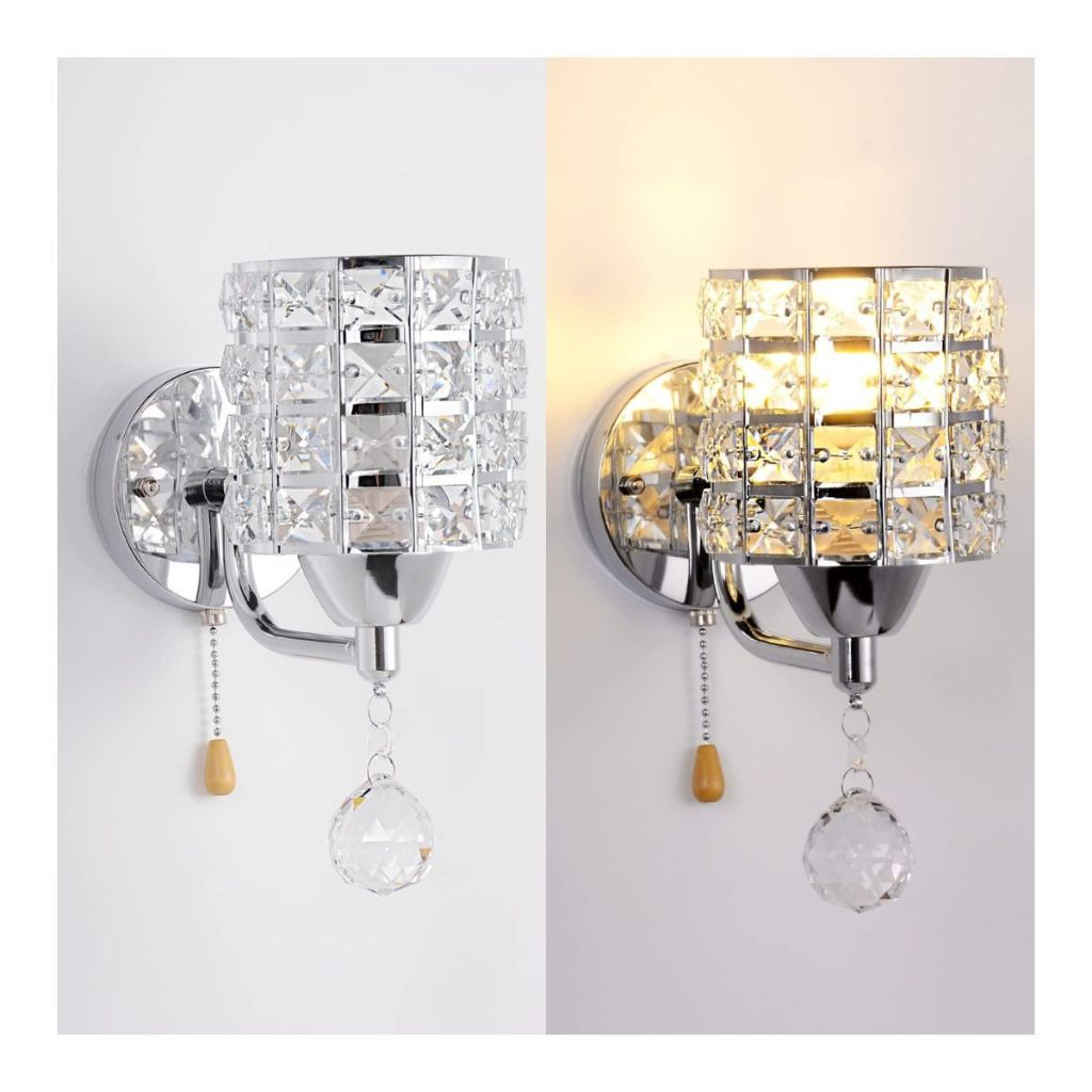 Kit com 2 arandelas luminárias de parede decorativa de cristal moderna luxuosa dourada