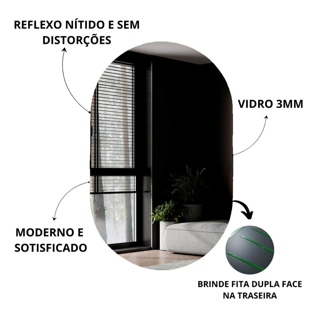 Espelho Oval LED Decorativo – Ideal para Banheiro Sala Quarto e Penteadeira de Maquiagem 40X50 CM