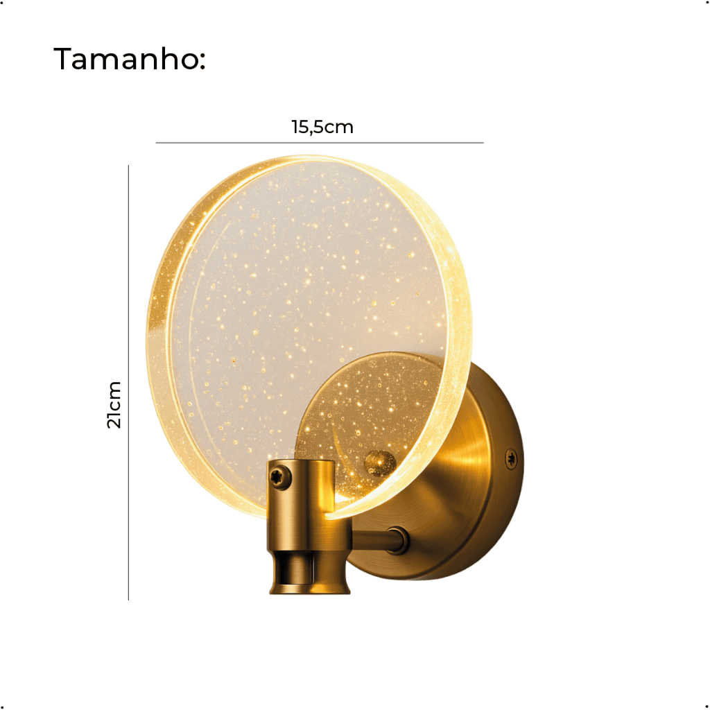 Kit 3 Luminária Arandela Cristal Led Redonda Dourada de Luxo Moderna Luz para Parede Bivolt