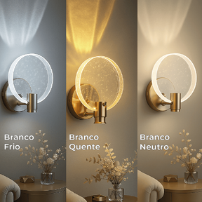 Kit 3 Luminária Arandela Cristal Led Redonda Dourada de Luxo Moderna Luz para Parede Bivolt
