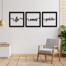 Kit Quadros Decorativos Fé Amor e Gratidão