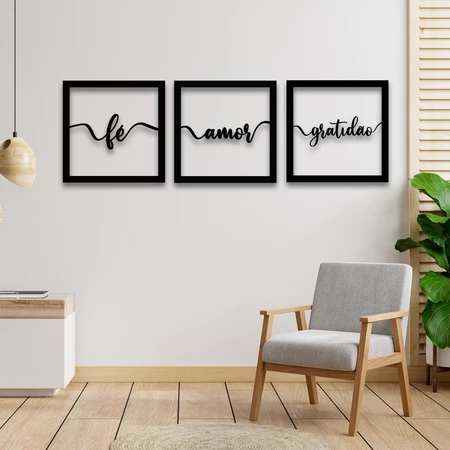 Kit Quadros Decorativos Fé Amor e Gratidão