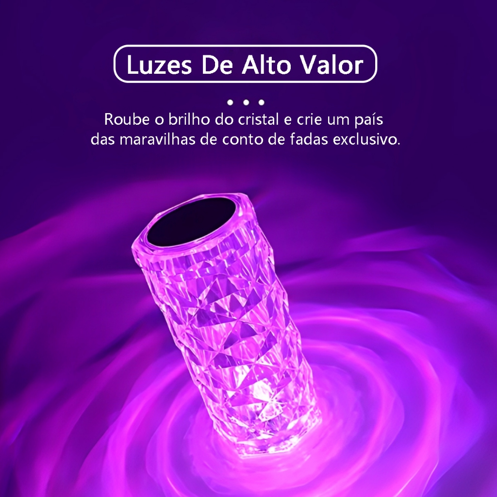 Luminária De Mesa De Cristal LED Com 16 Cores De Luz Projetor Diamante Controle De Toque Cabeceira