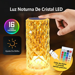 Luminária De Mesa De Cristal LED Com 16 Cores De Luz Projetor Diamante Controle De Toque Cabeceira