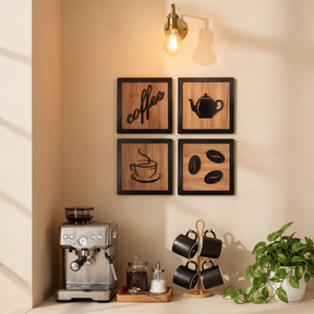 Kit 4 Quadros Cantinho Do Café Mdf Relevo 3d Plaquinha 15cm Decoração Para Cozinha